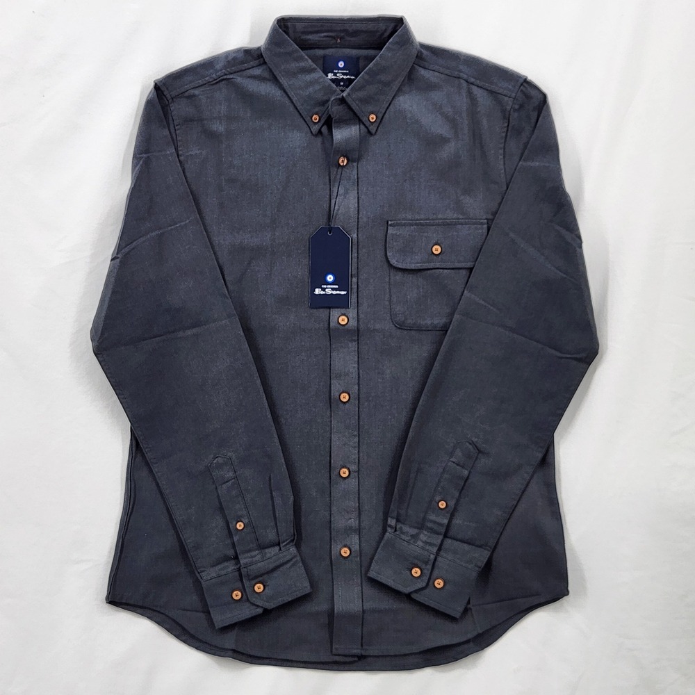 Ben Sherman NWT Mens M Herringbone Button‎ Down Shirt BS35LW434 Camouflage Green